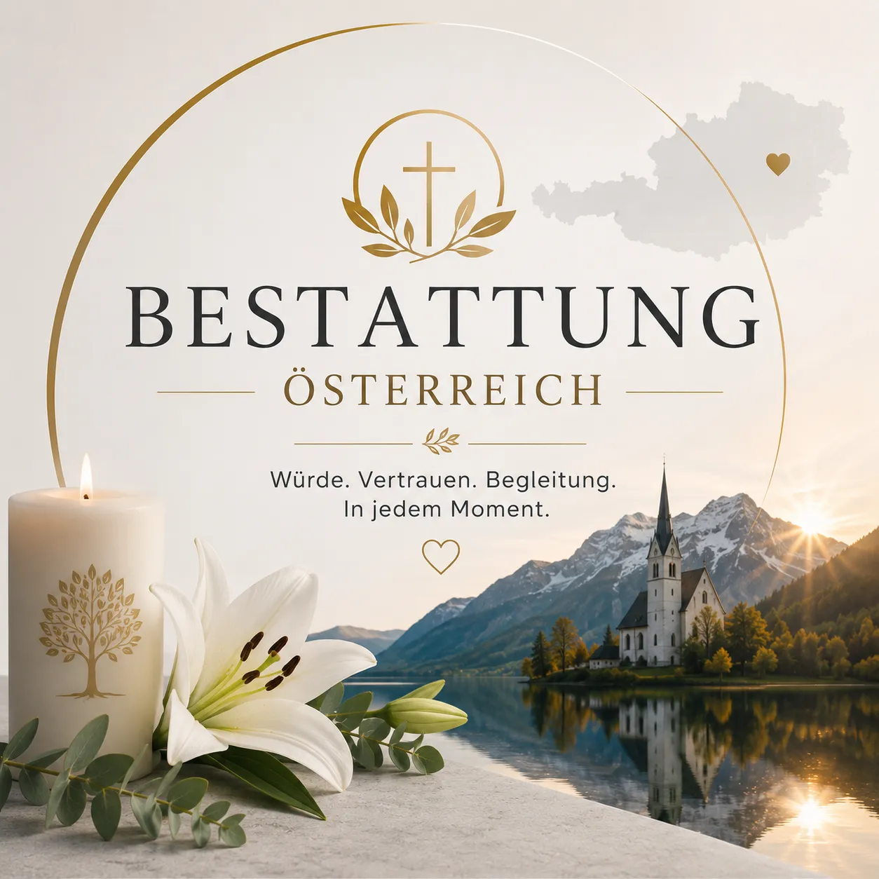 Bestattung Österreich mit Kerze und Alpenlandschaft