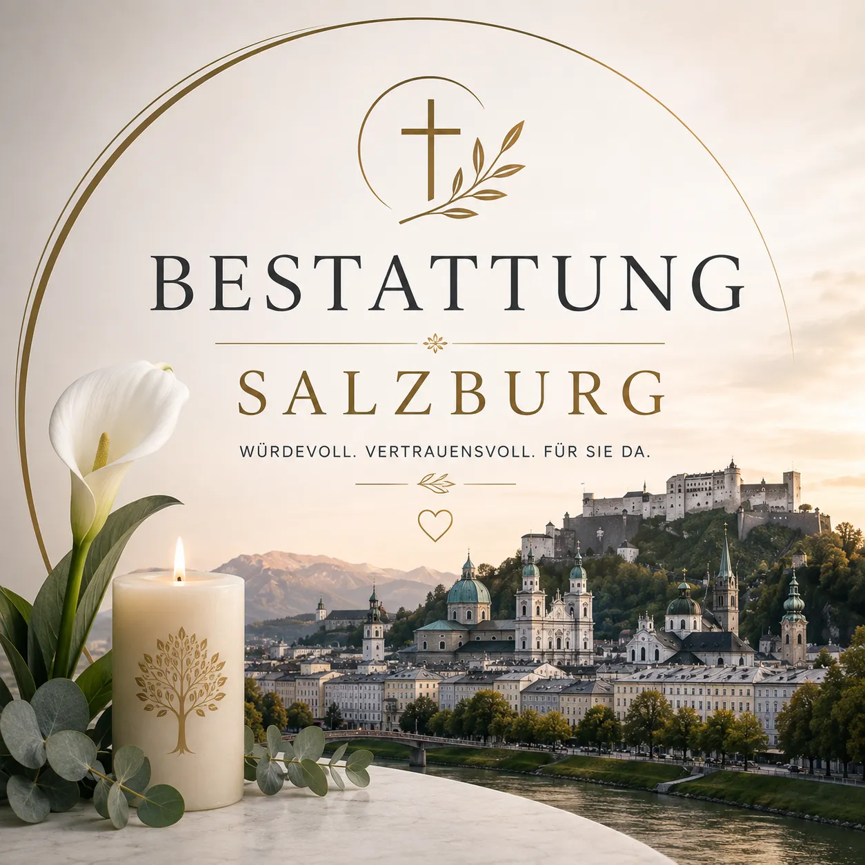 Bestattung Salzburg mit Kerze und Stadtansicht