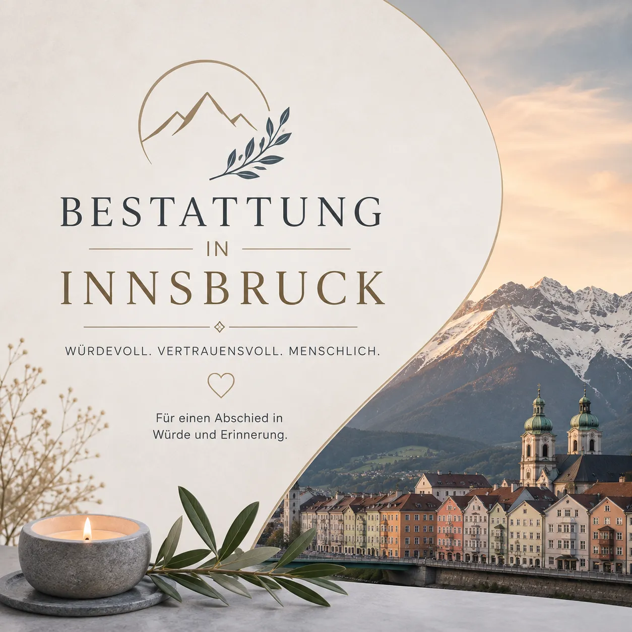 Bestattung in Innsbruck mit Kerze und Alpenpanorama