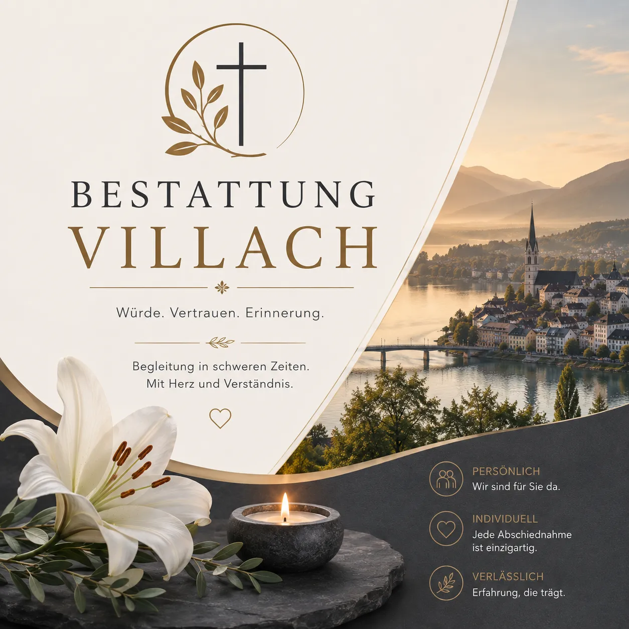 Bestattung Villach mit Lilie und Kerze