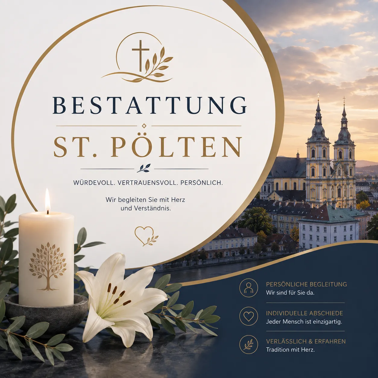 Bestattung St. Pölten mit Kerze und Lilie