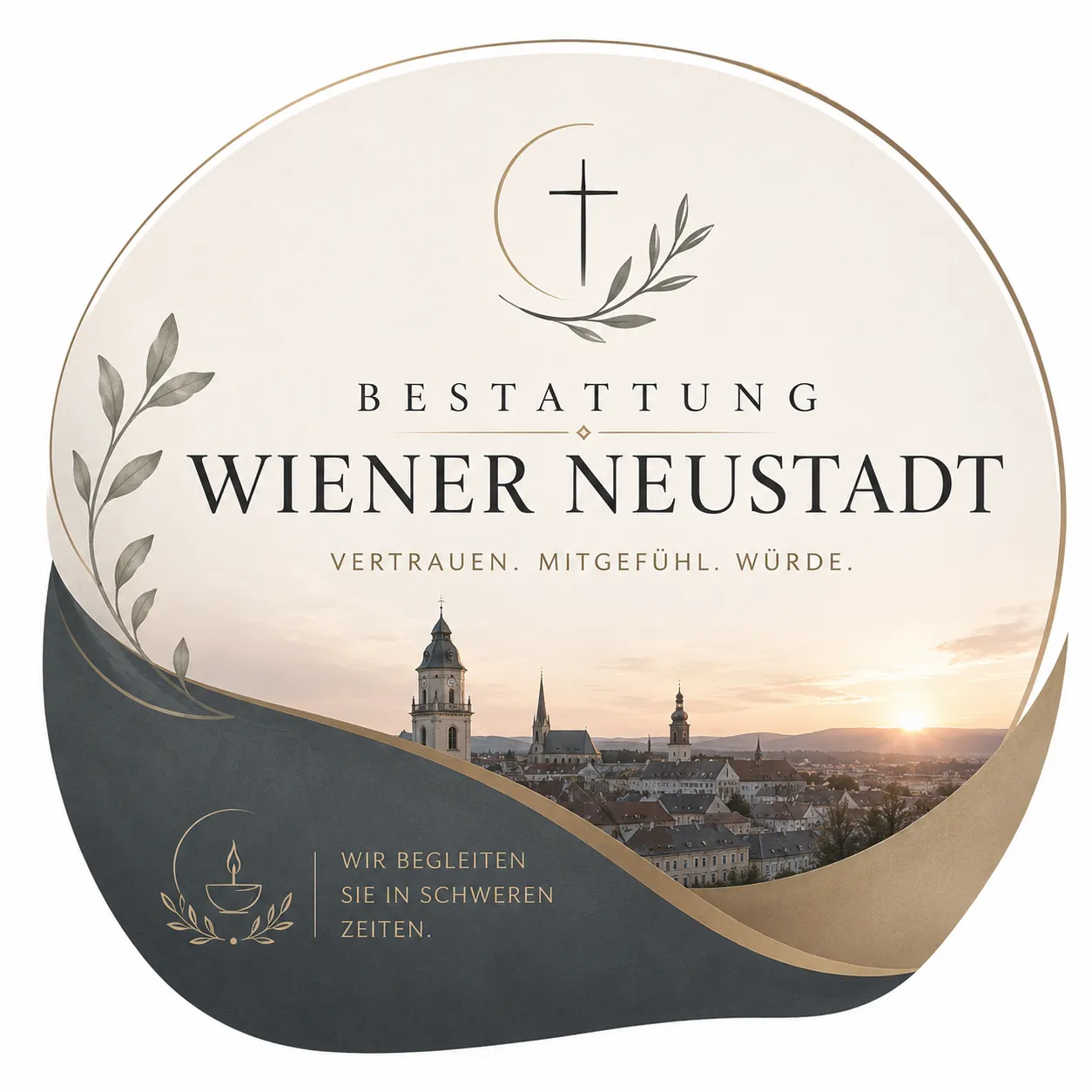 Bestattung Wiener Neustadt mit Kreuz und Stadtansicht