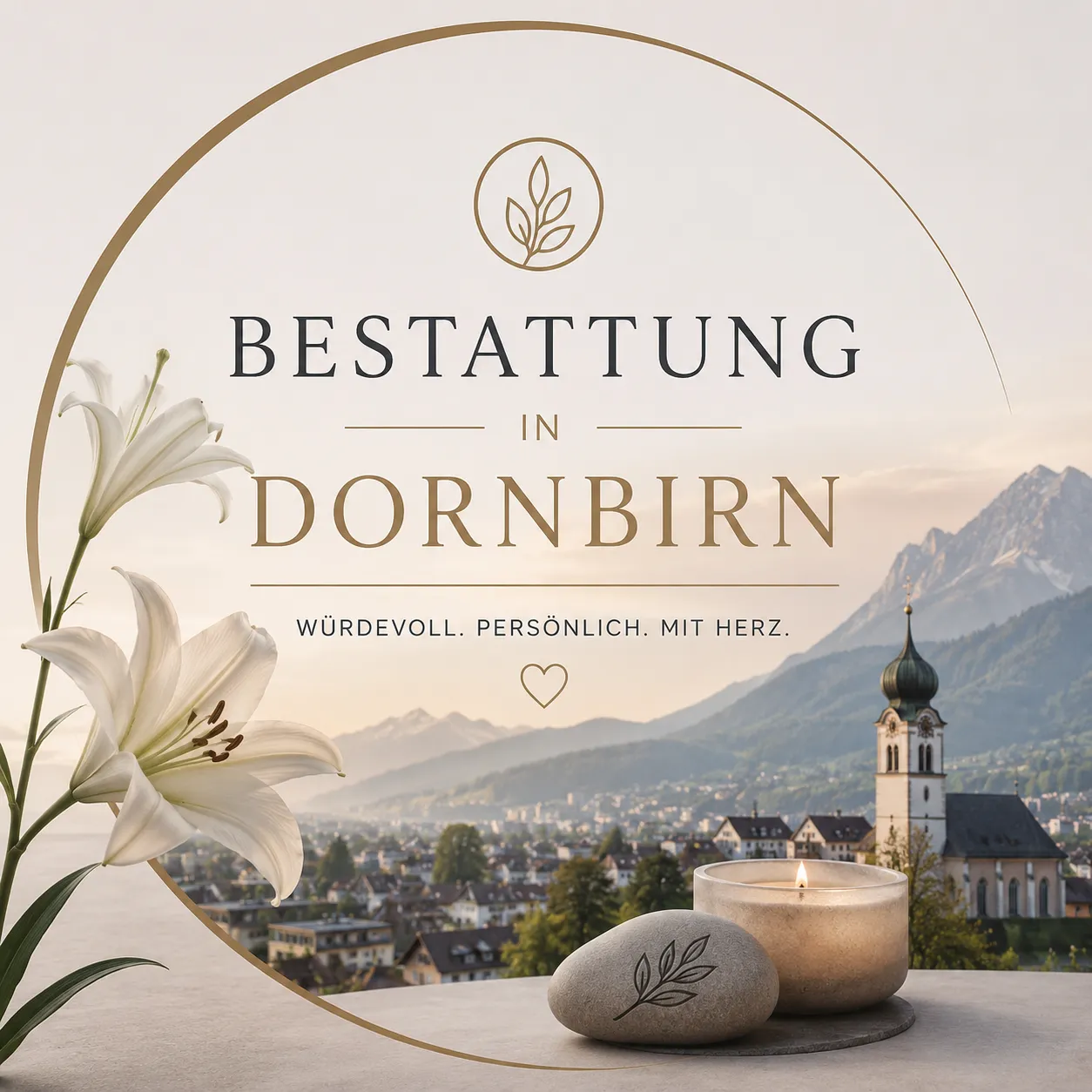 Bestattung in Dornbirn mit Bergpanorama und Kerze