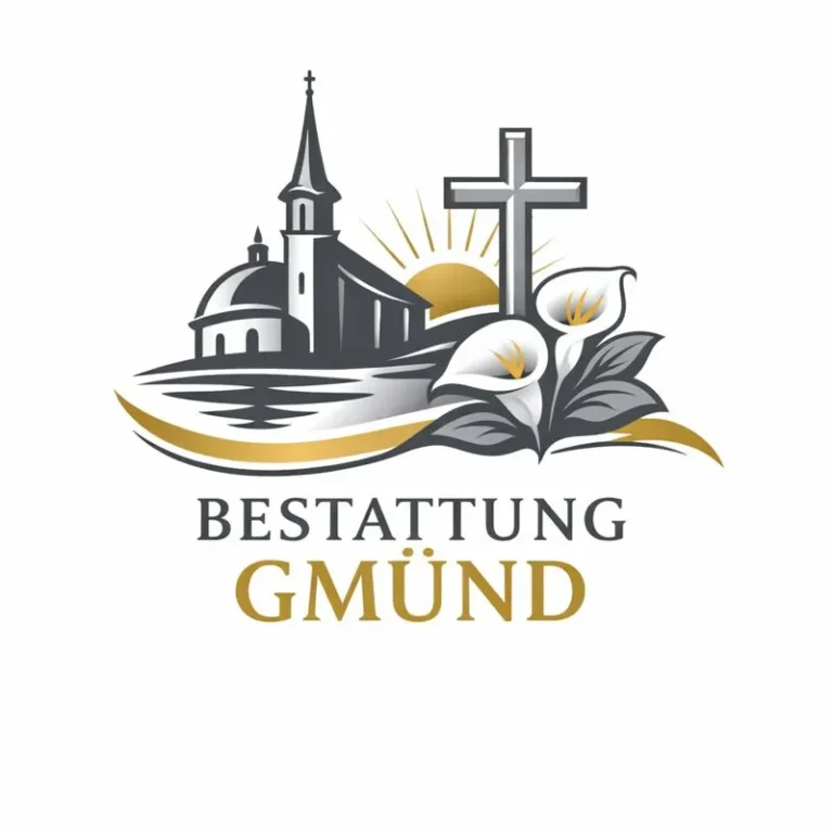 Bestattung Gmünd : Würdevolle Begleitung im Trauerfall im Waldviertel 7 Logo von Bestattung Gmünd mit Kirchen-Silhouette, Kreuz, Sonnenaufgang und Calla Lilien, symbolisiert Würde, Ruhe und professionelle Trauerbegleitung