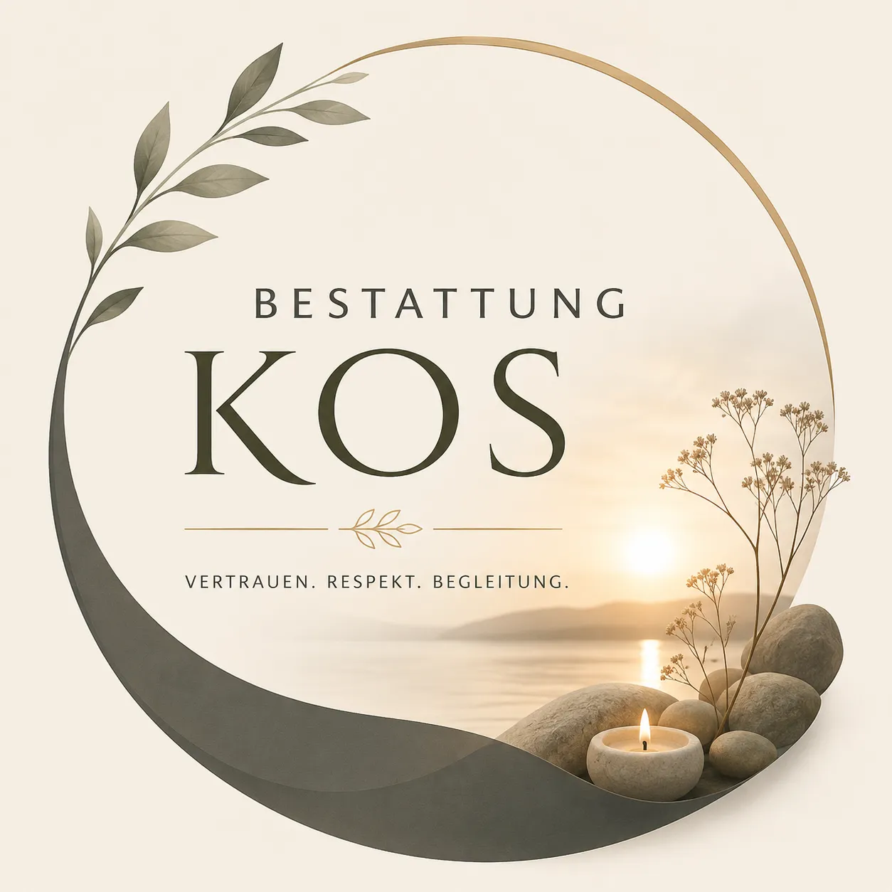 Bestattung Kos Logo mit Kerze und Naturlandschaft