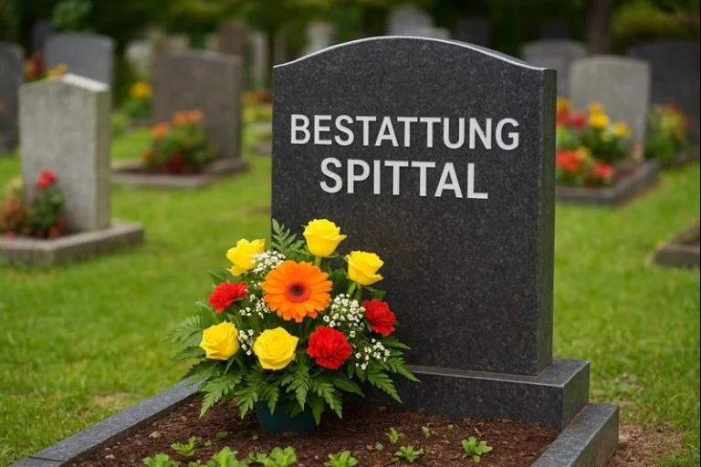 Würdevolle Grabstätte auf einem Friedhof in Spittal an der Drau mit frischen Trauerblumen, symbolisch für Bestattung Spittal und respektvolle Abschiednahme