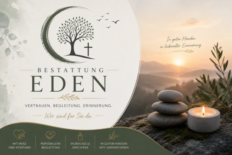 Bestattung Eden mit Baum, Kreuz und Kerzenlicht