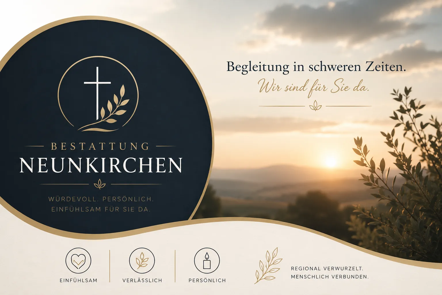 Bestattung Neunkirchen mit Kreuz und Sonnenuntergang