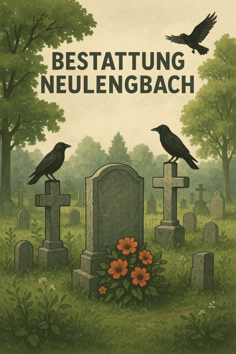 Bestattung Neulengbach : Einfühlsame Begleitung, aktuelle Trauerfälle & professionelle Hilfe im Ernstfall 5 Bestattung Neulengbach logo featuring a peaceful graveyard scene with trees, birds, and flowers surrounding headstones