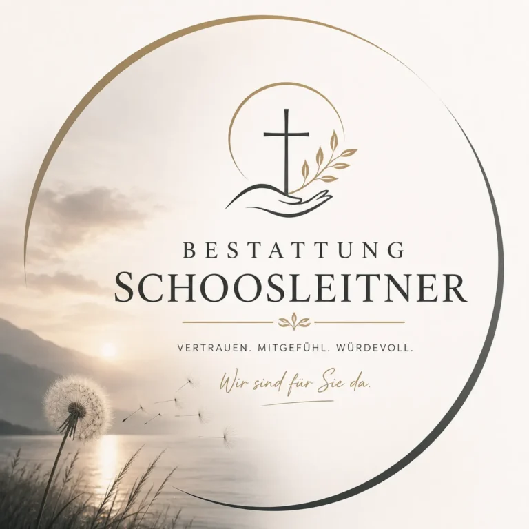 Bestattung Schoosleitner mit Kreuz und Seelandschaft