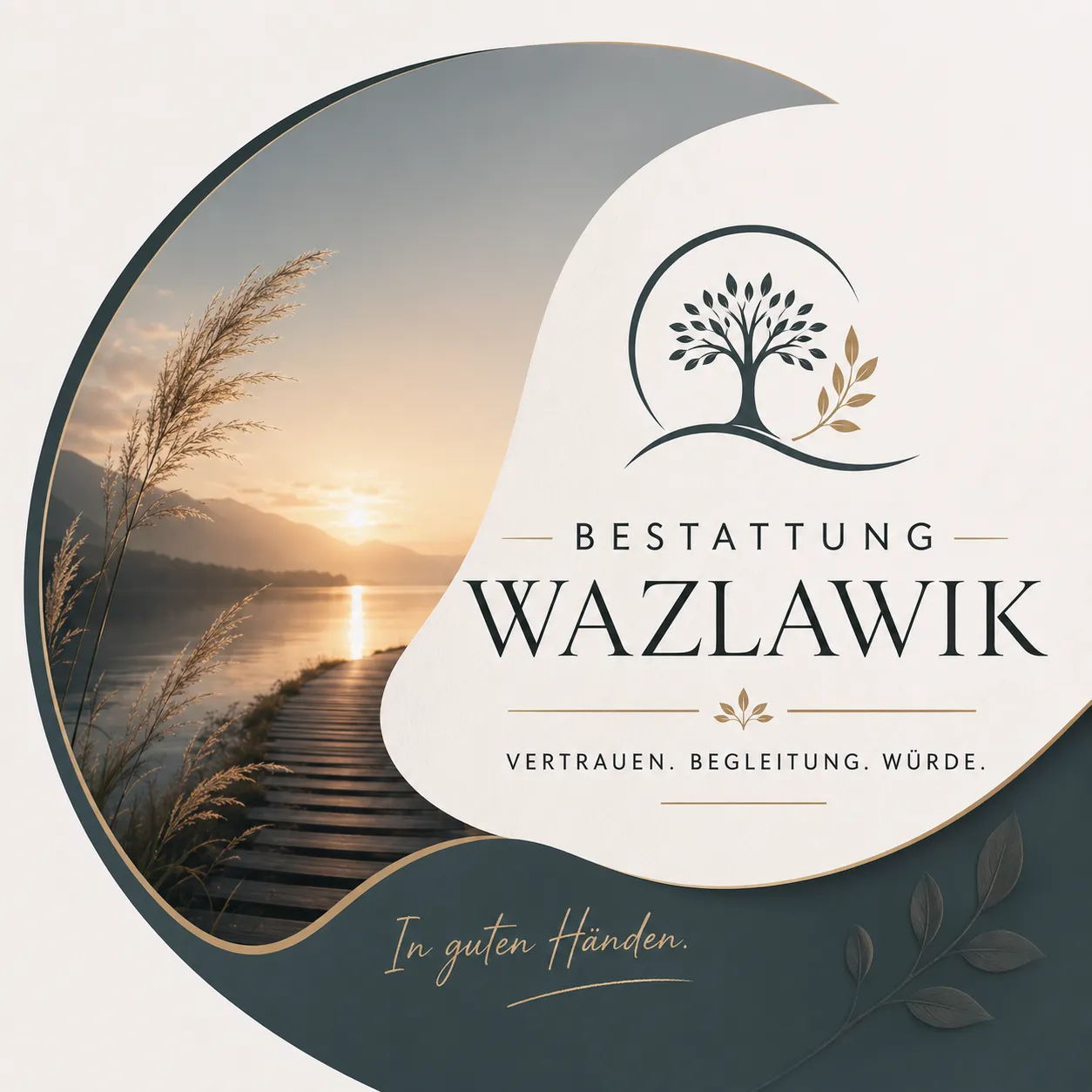 Bestattung Wazlawik mit Seelandschaft und Baum-Motiv