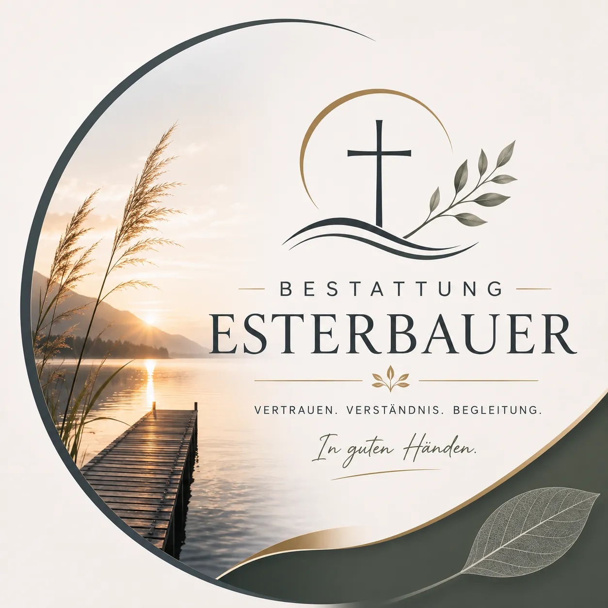 Bestattung Esterbauer mit Kreuz und Seelandschaft