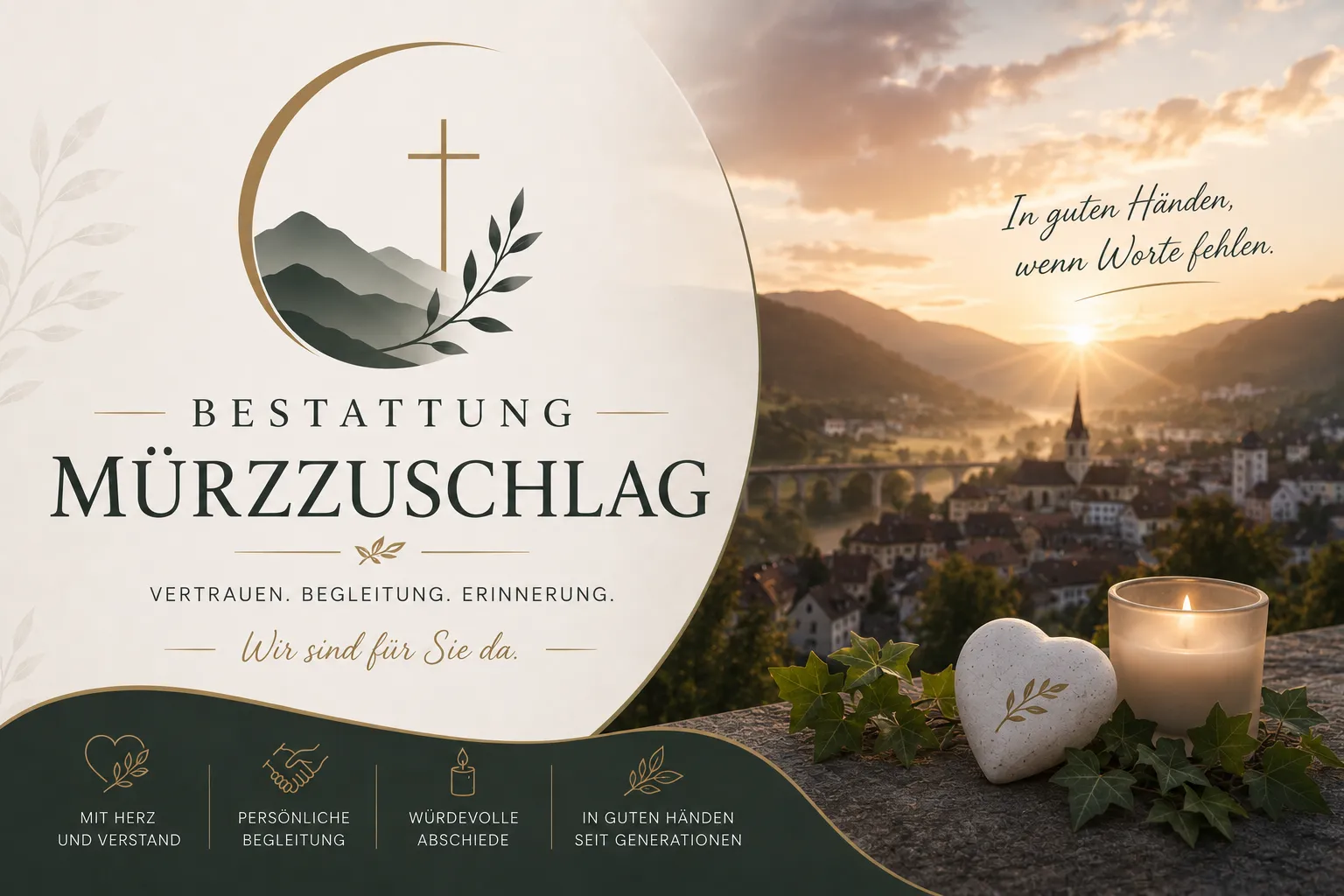 Bestattung Mürzzuschlag mit Berglandschaft und Kerze