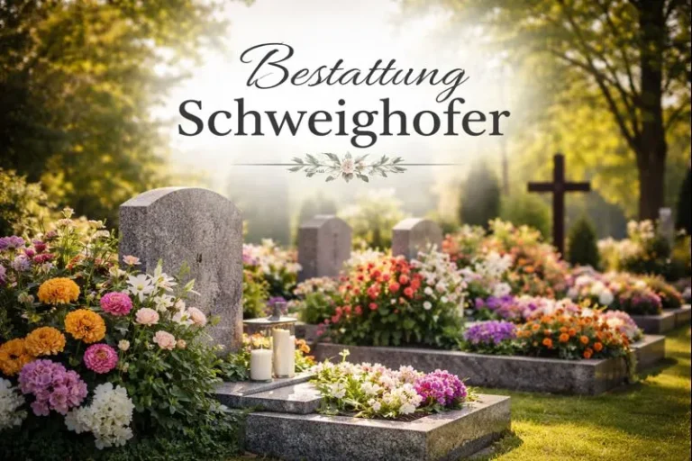 Bestattung Schweighofer Friedhof in Vorau mit bunten Blumen, Grabkerzen und gepflegten Grabstätten – würdevolle Trauerbegleitung in der Oststeiermark
