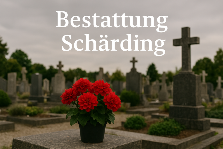Bestattung Schärding : Aktuelle Sterbefälle, Öffnungszeiten & Würdevolle Begleitung im Trauerfall 6 „Rote Blumen auf einem Grabstein in einem ruhigen Friedhof in Schärding, umgeben von Steinkreuzen und Grabsteinen, als Symbol für die „Rote Blumen auf einem Grabstein in einem ruhigen Friedhof in Schärding, umgeben von Steinkreuzen und Grabsteinen, als Symbol für die Bestattung Schärding.“