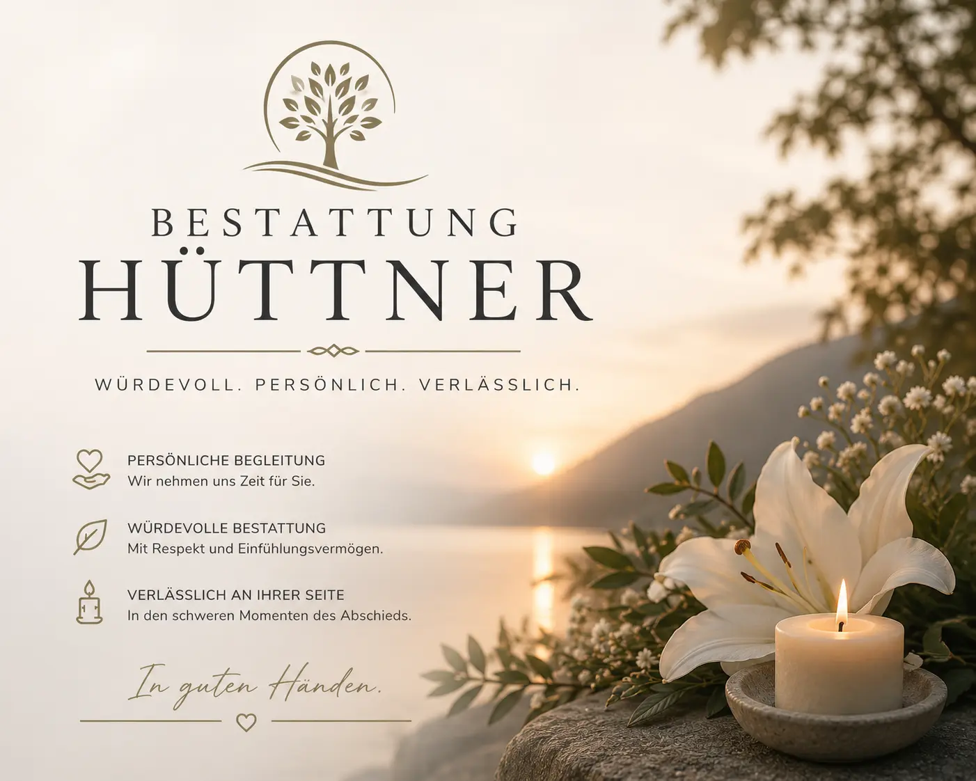 Bestattung Hüttner mit Lilie und Gedenkkerze am See