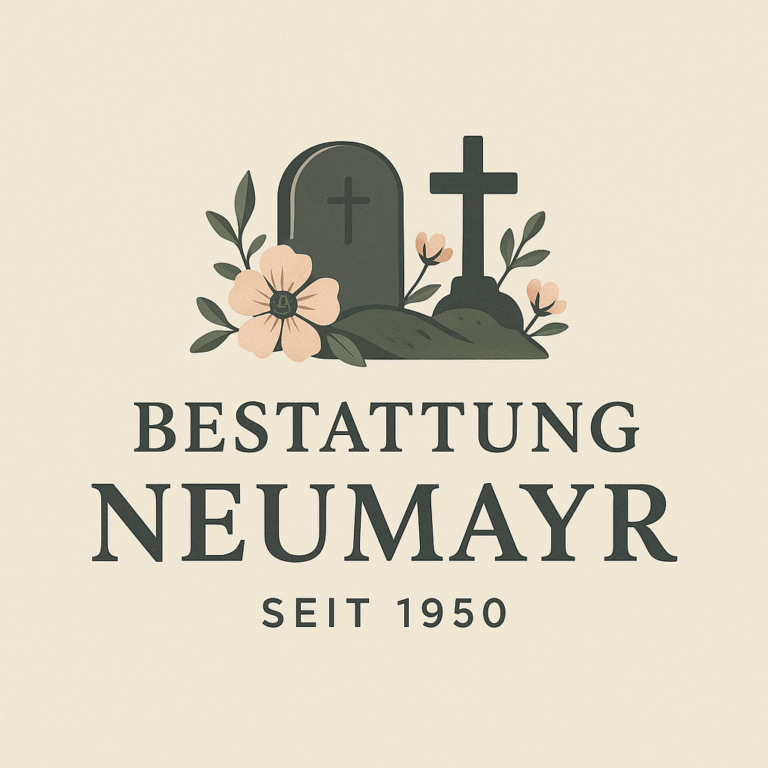 Bestattung Neumayr : Würdevolle Abschiede, Regionale Verbundenheit & Familientradition seit 1950 9 Logo of Bestattung Neumayr featuring a graveyard scene with two headstones, a cross, and soft floral decorations, symbolizing dignity and remembrance