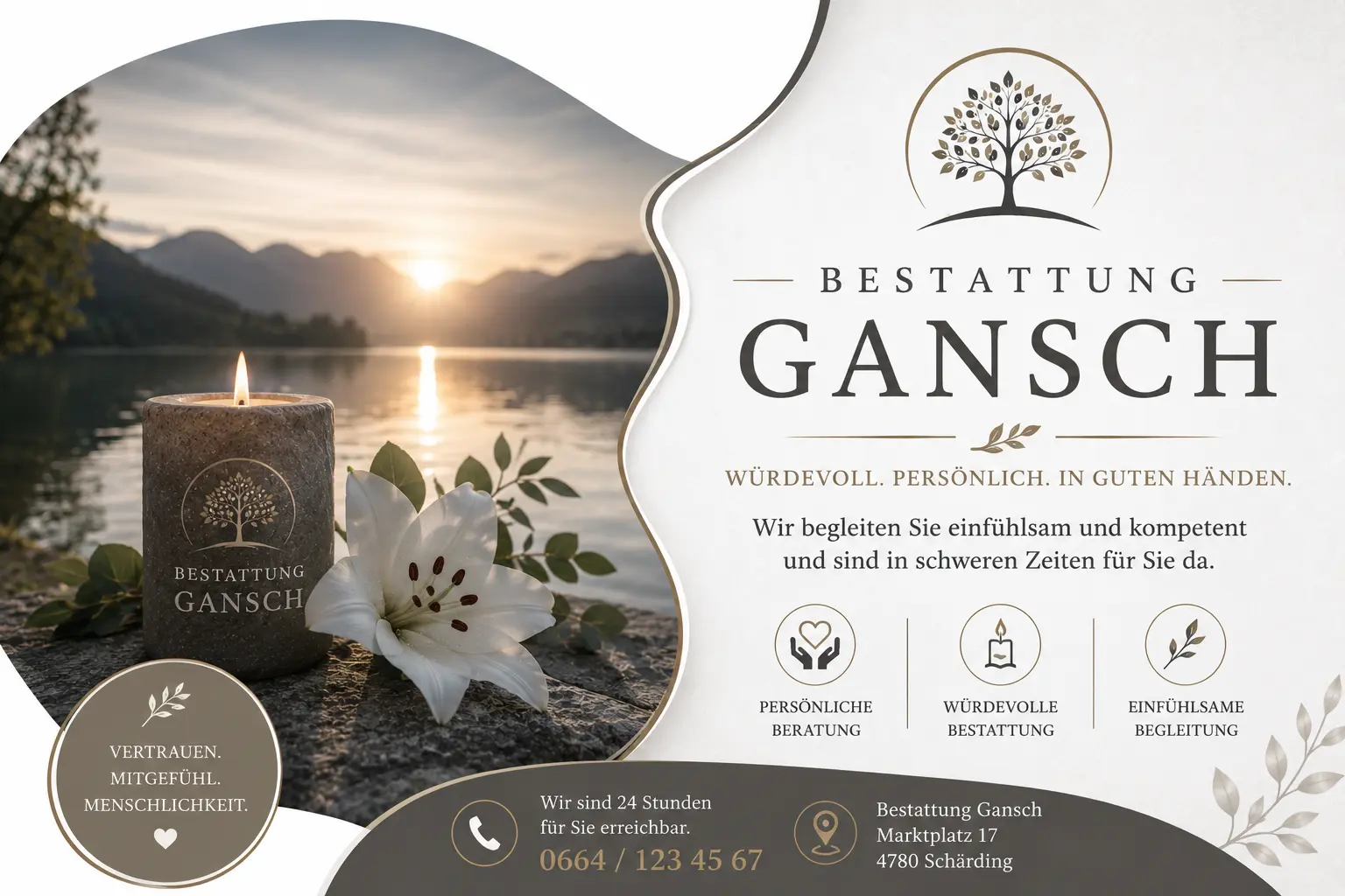 Bestattung Gansch mit Kerze und Lilie