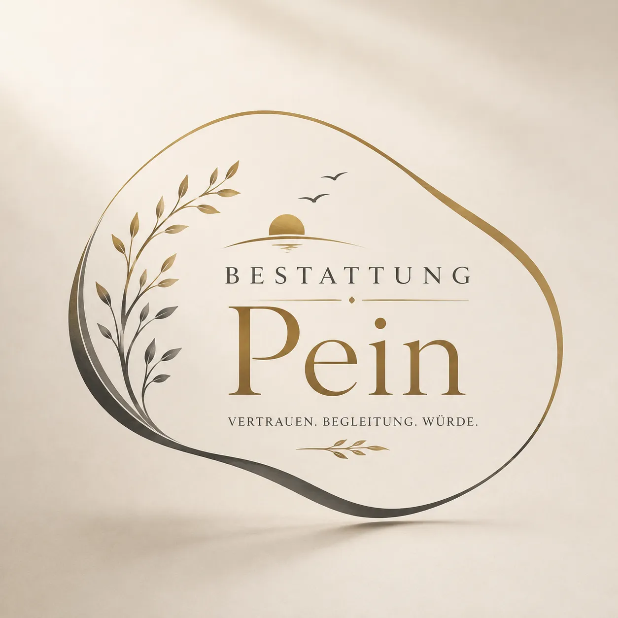 Bestattung Pein Logo mit Blatt- und Sonnenmotiv