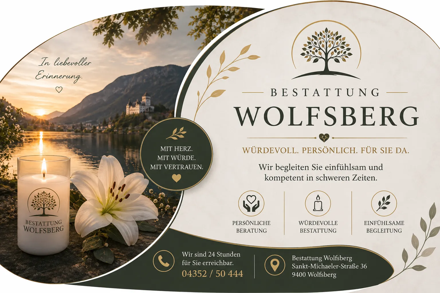 Bestattung Wolfsberg mit Kerze und weißer Lilie