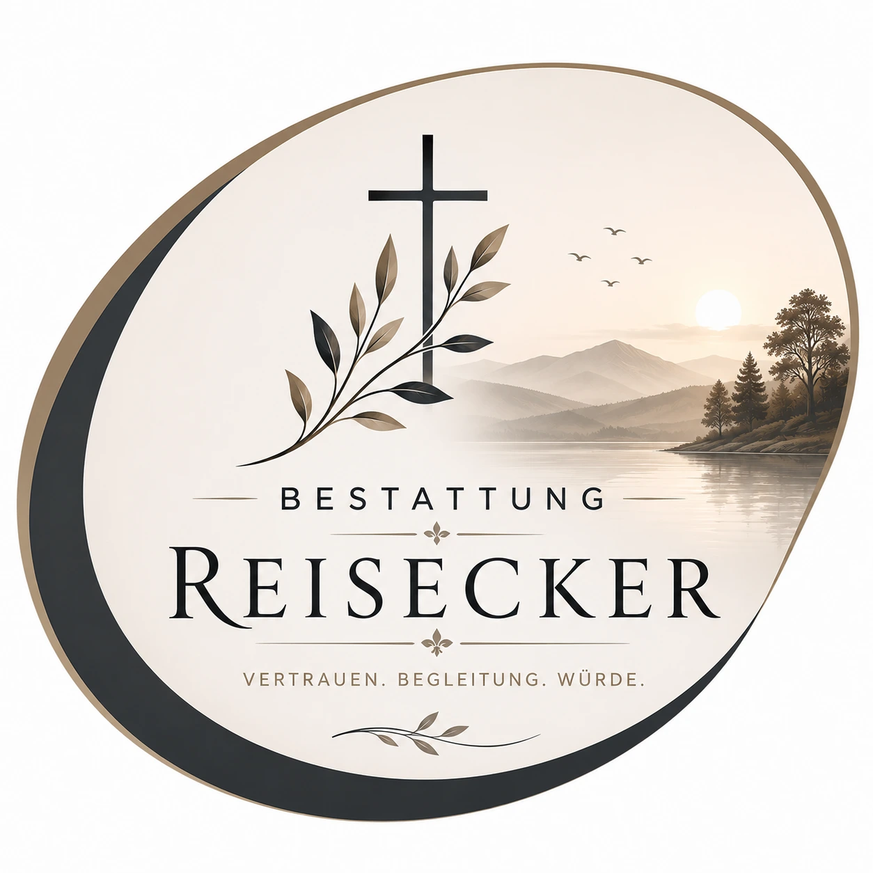 Bestattung Reisecker Logo mit Kreuz und Blättern