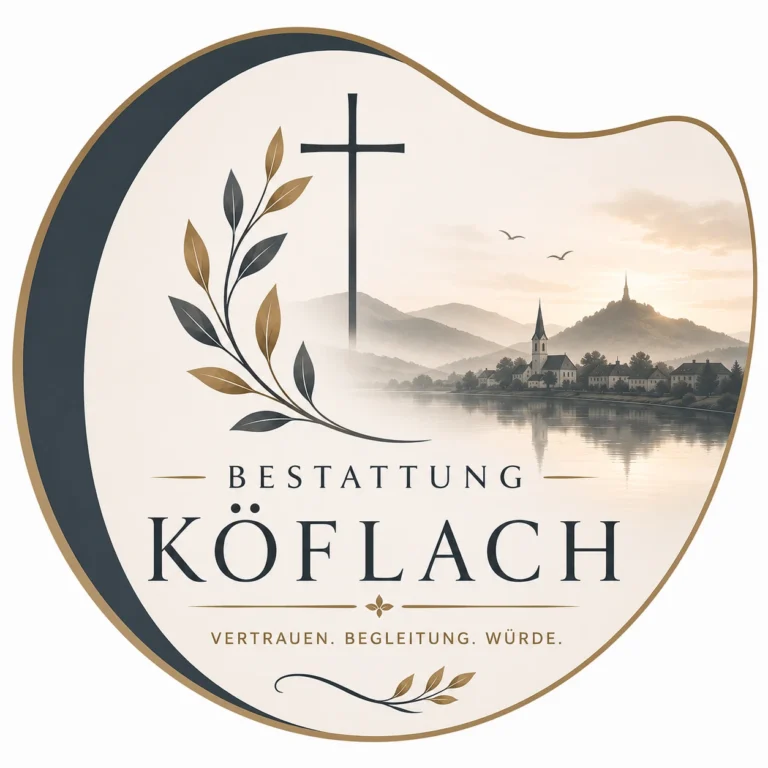 Bestattung Köflach Logo mit Kreuz und Blättern