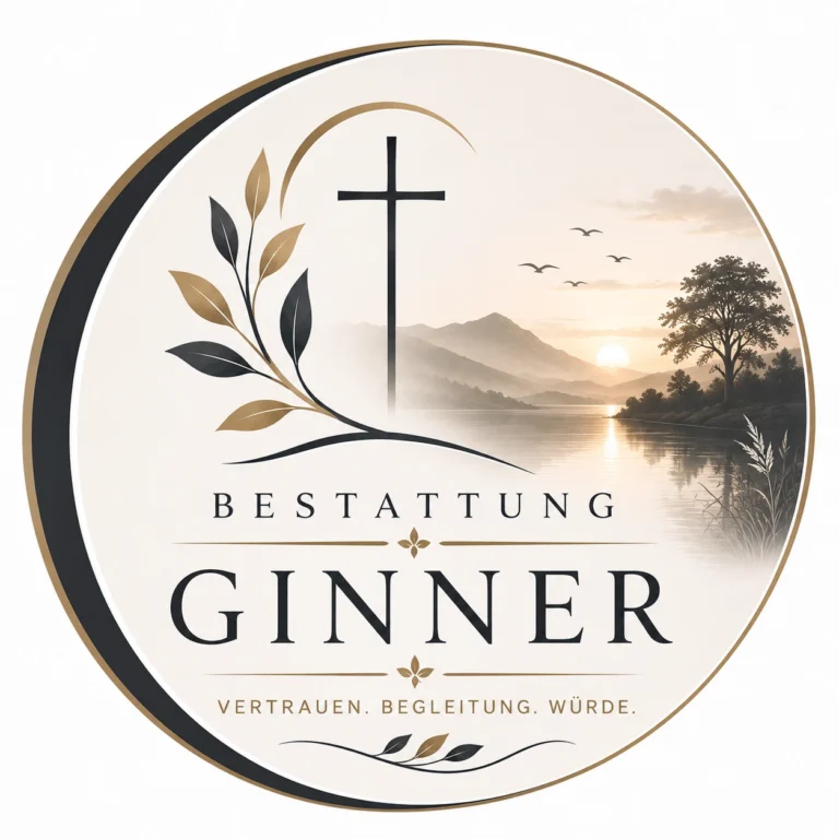 Bestattung Ginner Logo mit Kreuz und Naturmotiv