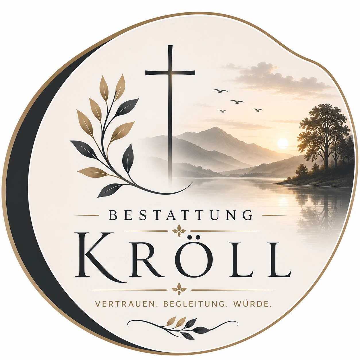 Bestattung Kröll Logo mit Kreuz und Blättern