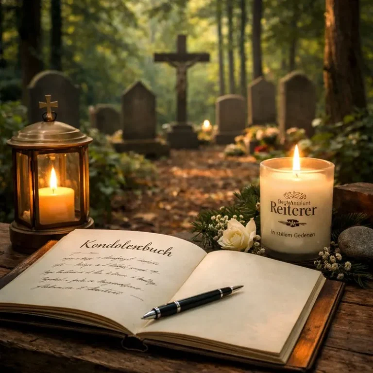 Waldfriedhof mit Kondolenzbuch und Gedenkkerze bei Bestattung Reiterer in der Steiermark