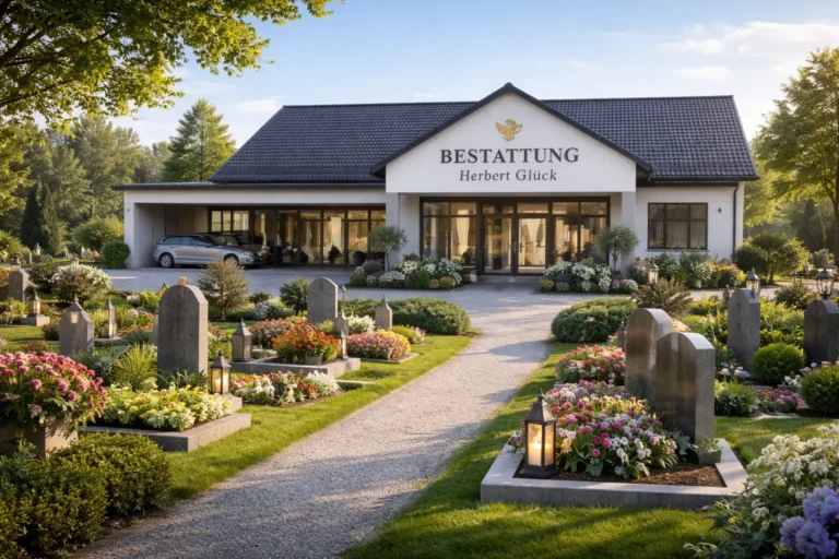Bestattung Herbert Glück neben einem ruhigen Friedhof mit Grabsteinen, Blumen und gepflegten Grabstätten