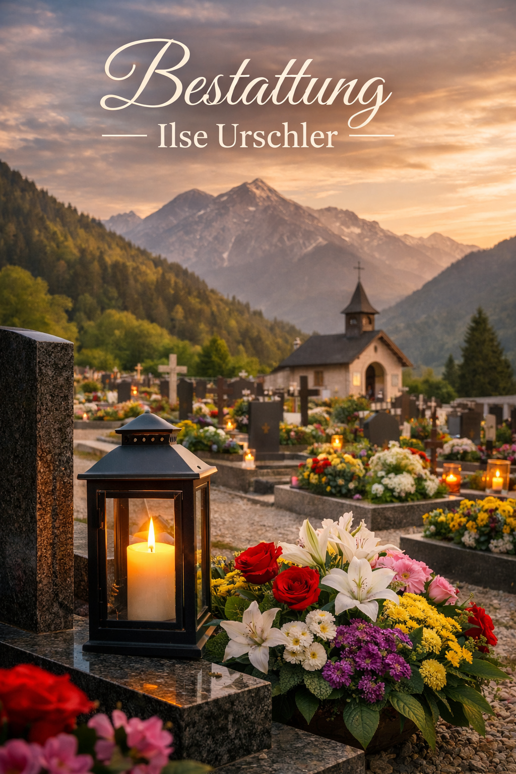 Würdevoller Friedhof mit Grablicht, Blumen und Kapelle : Bestattung Ilse Urschler in der Oststeiermark