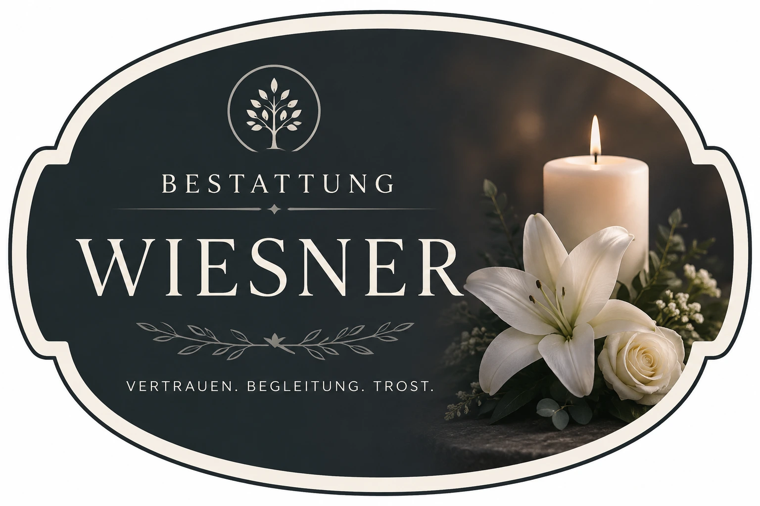 Bestattung Wiesner mit Kerze und weißen Blumen