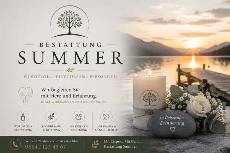 Bestattung Summer mit Trauerkerze und weißer Rose