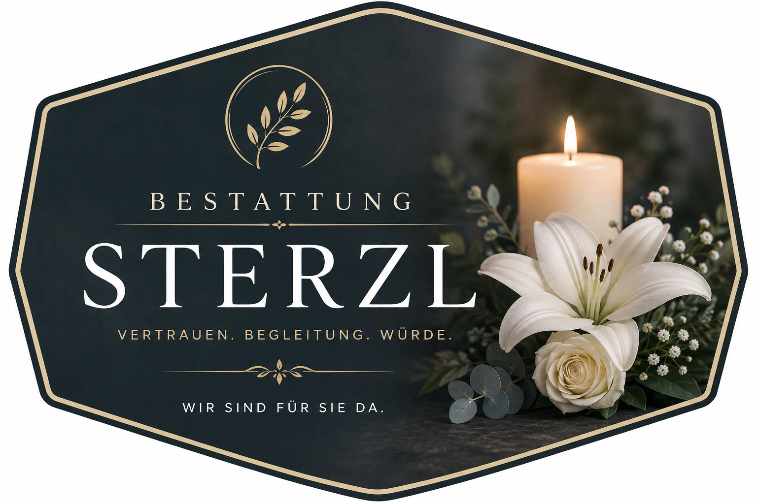 Bestattung Sterzl mit Kerze und weißen Blumen