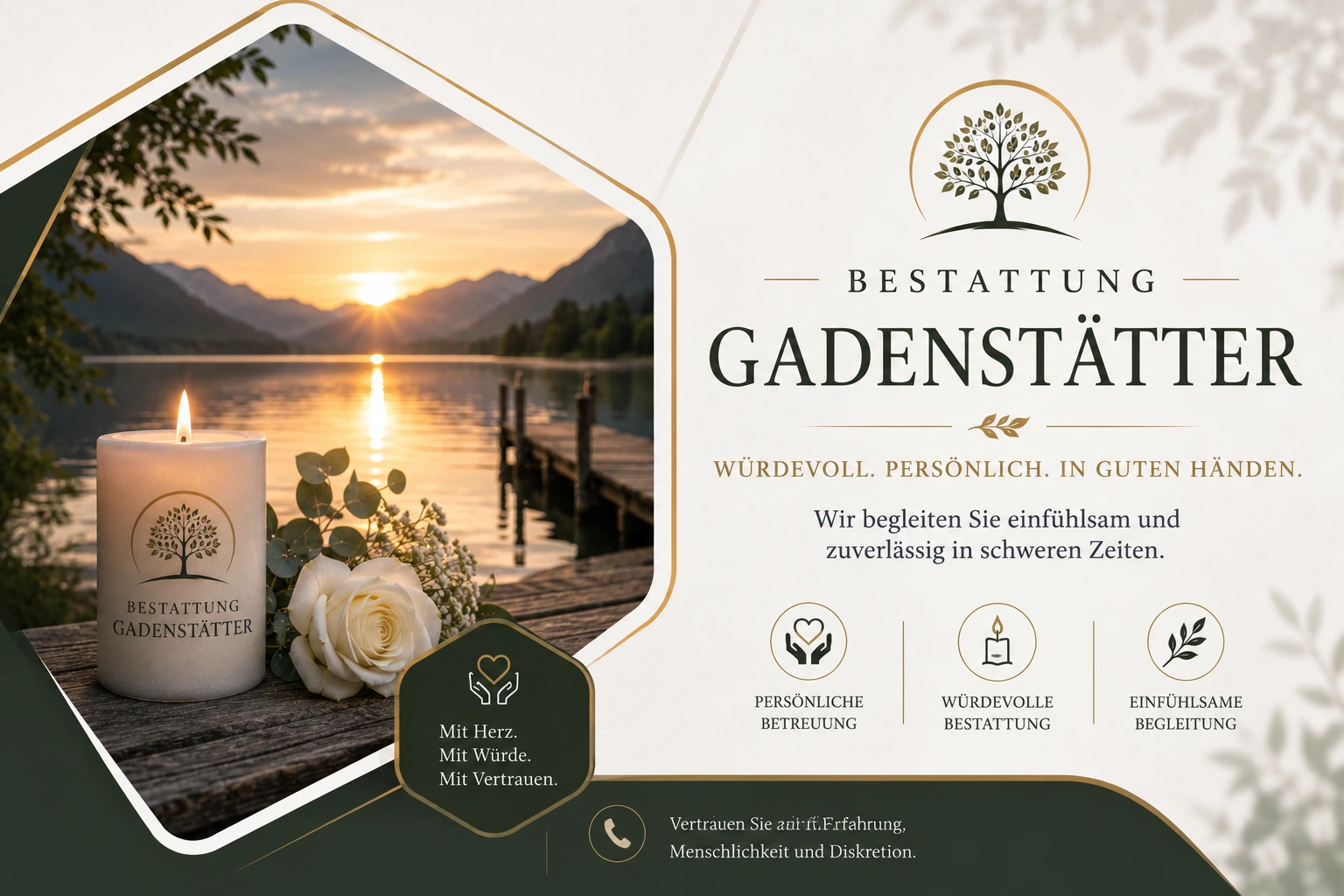 Bestattung Gadenstätter mit Kerze und weißer Rose