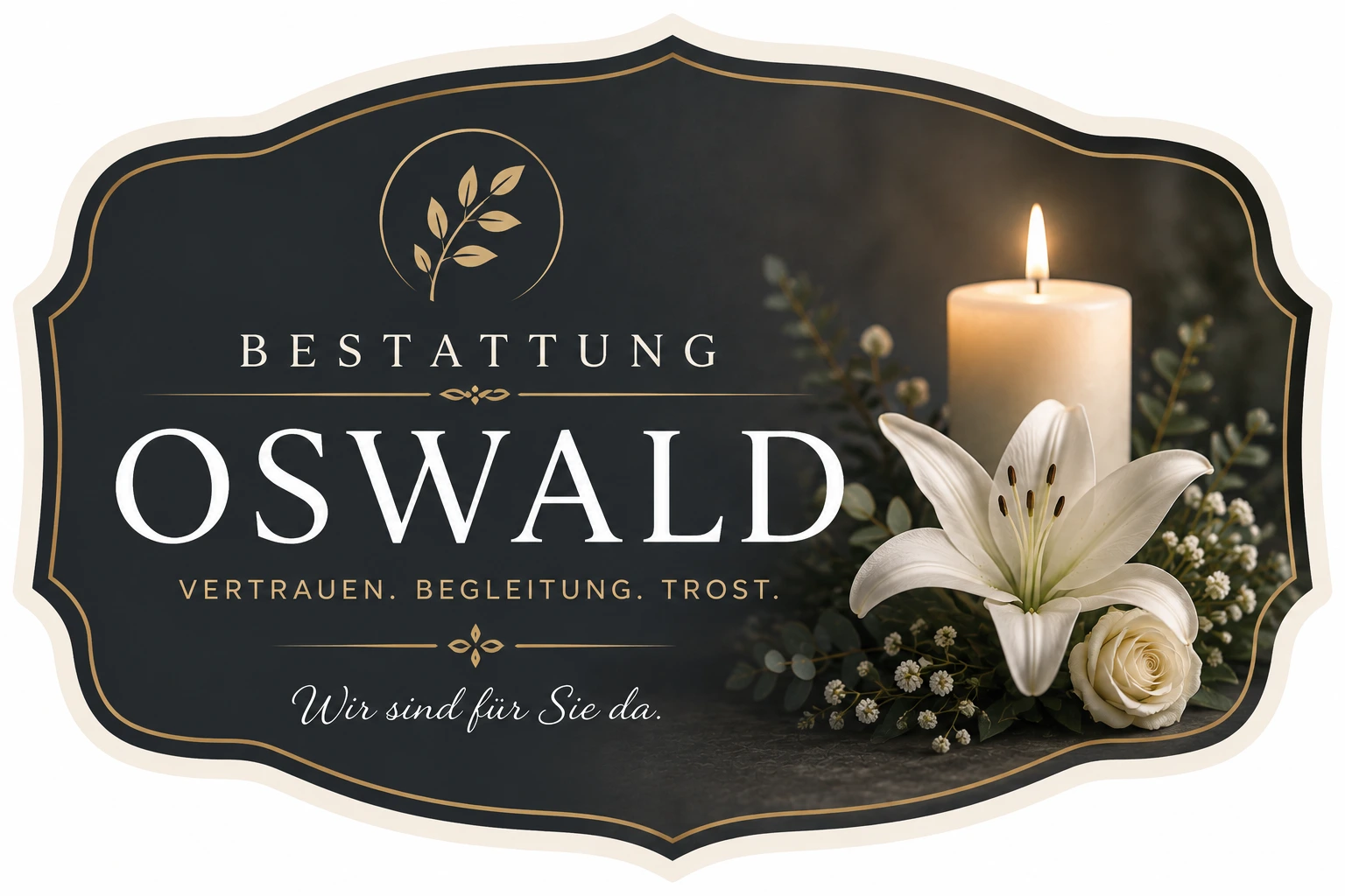 Bestattung Oswald mit Kerze und weißen Blumen