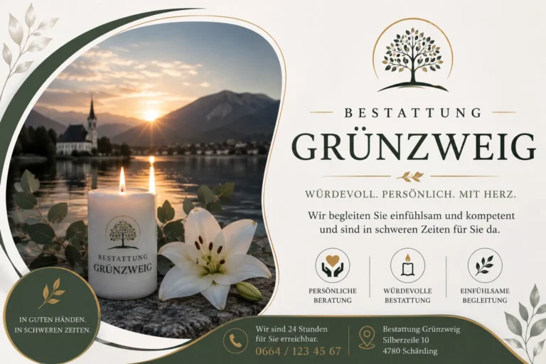 Bestattung Grünzweig mit Kerze und weißer Lilie