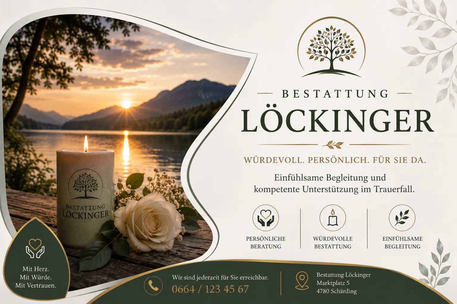 Bestattung Löckinger mit Kerze und Rose am See