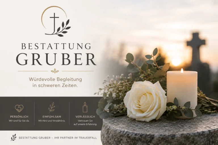 Bestattung Gruber mit Trauerkerze und weißer Rose