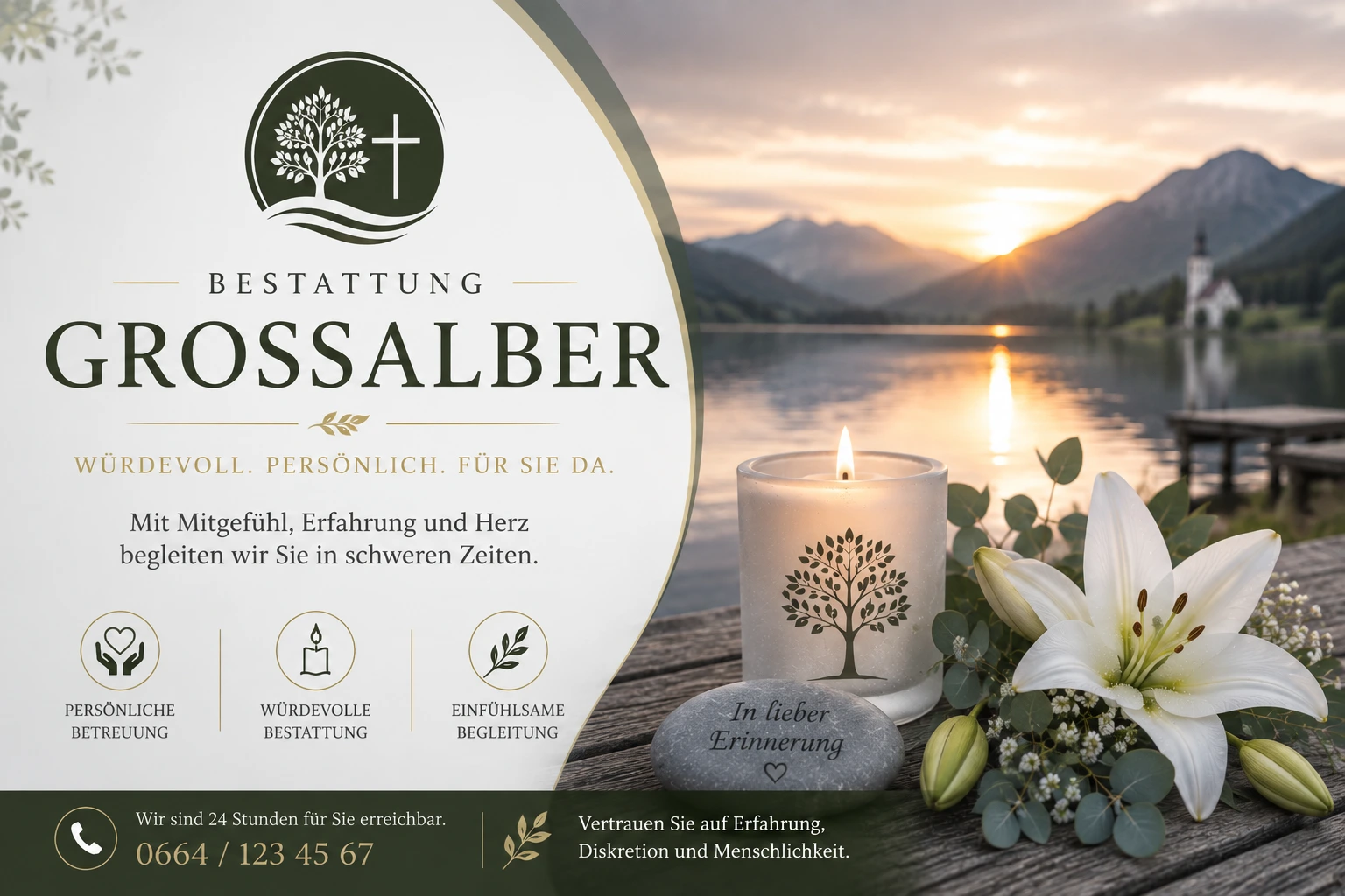 Bestattung Grossalber mit Kerze und weißer Lilie