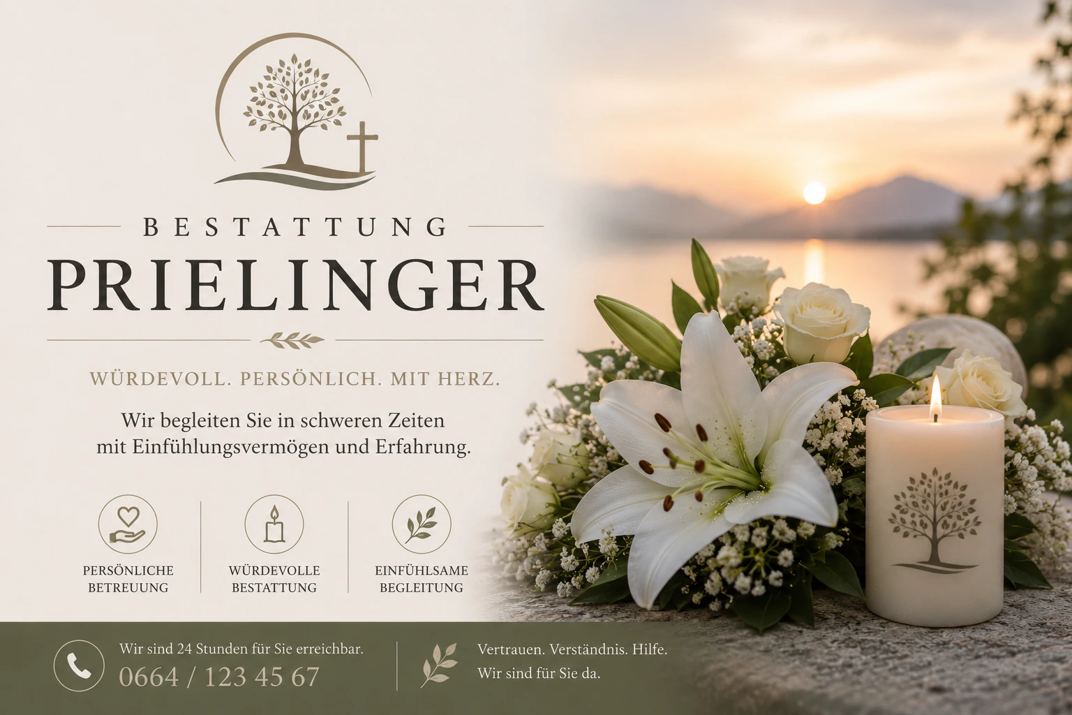 Bestattung Prielinger mit Blumen und Trauerkerze
