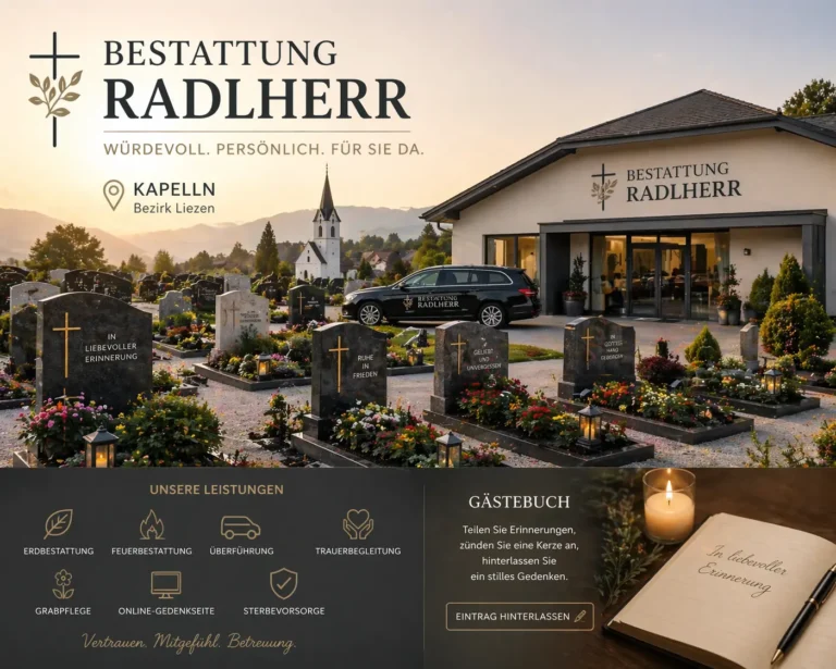 Bestattung Radlherr Kapelln mit Friedhof, Blumen, Fahrzeug und Gästebuch