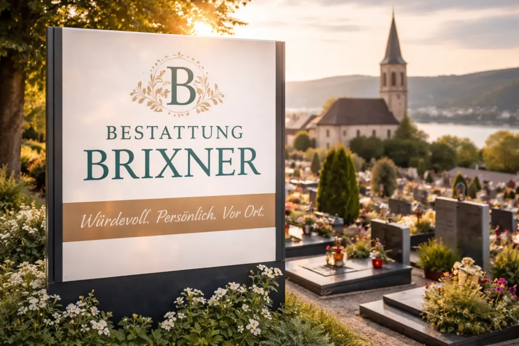 Bestattung Brixner Friedhof Mauthausen mit Grabsteinen und Blumen