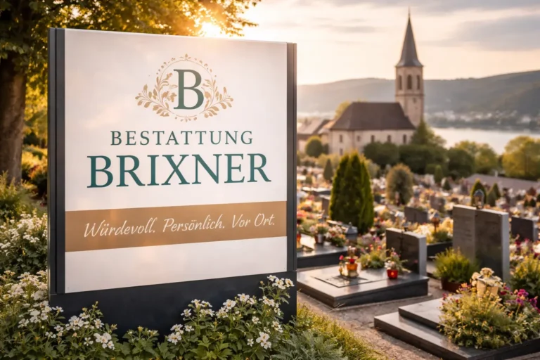 Bestattung Brixner Friedhof Mauthausen mit Grabsteinen und Blumen