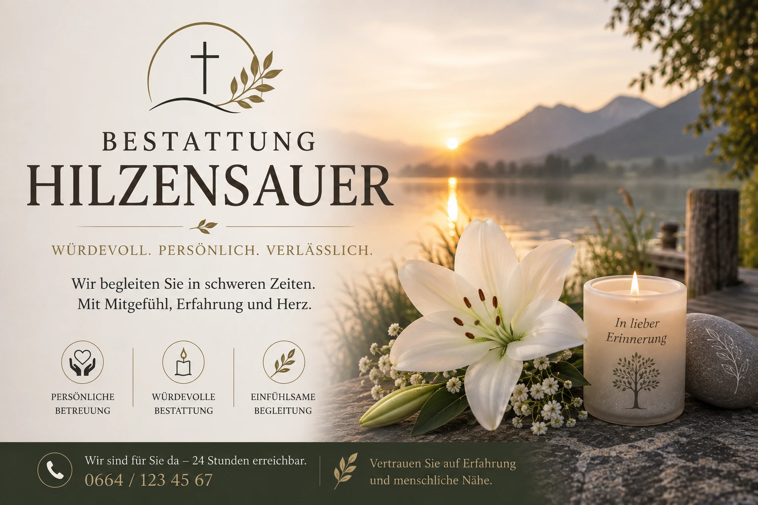 Bestattung Hilzensauser - mit Lilie und Bergsee