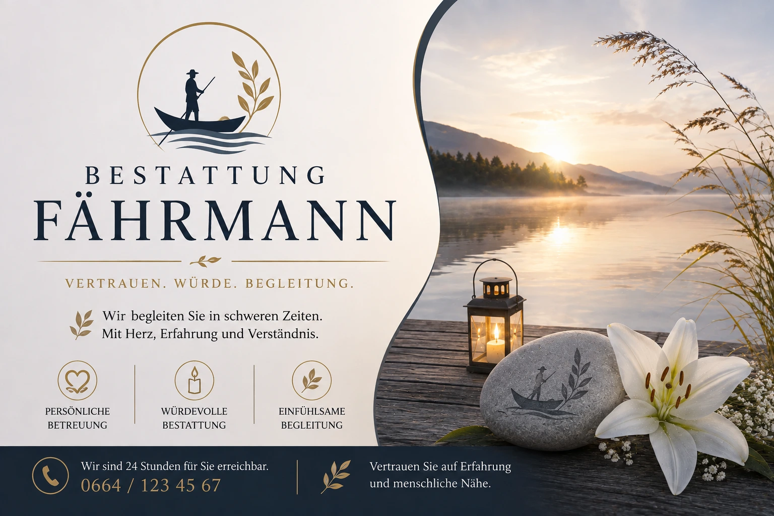 Bestattung Fährmann mit See, Kerze und Lilie