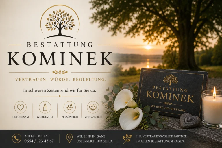 Bestattung Kominek mit Calla-Blumen, Kerze und Baum am See