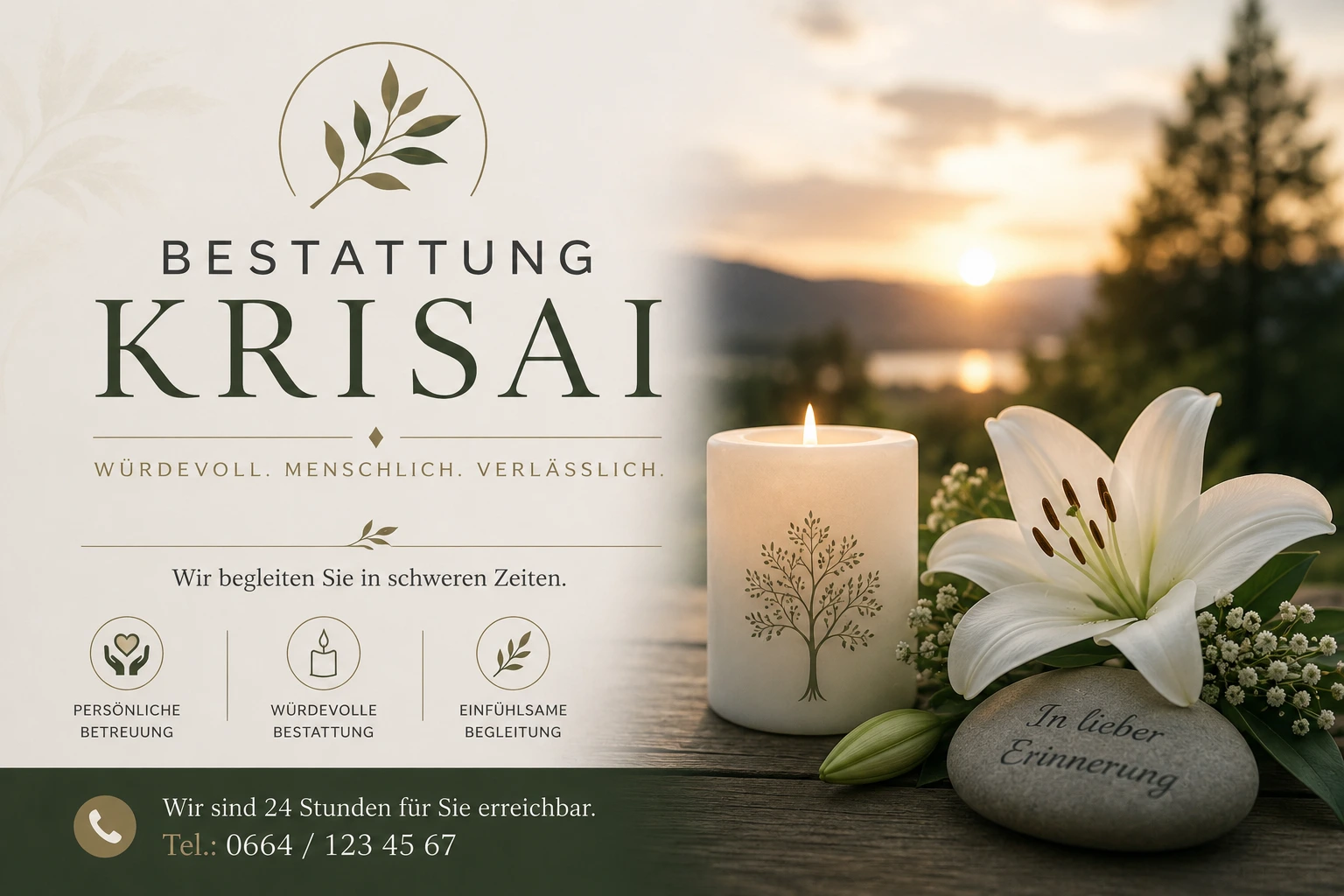 Bestattung Krisai mit Kerze und weißer Lilie