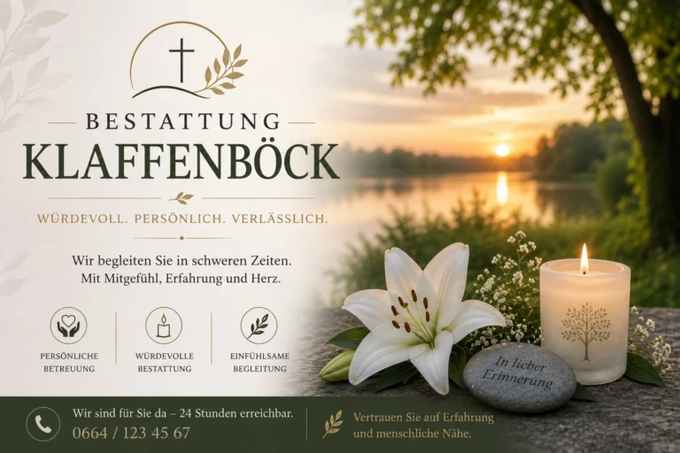 Bestattung Klaffenböck mit Kerze, weißer Lilie und See