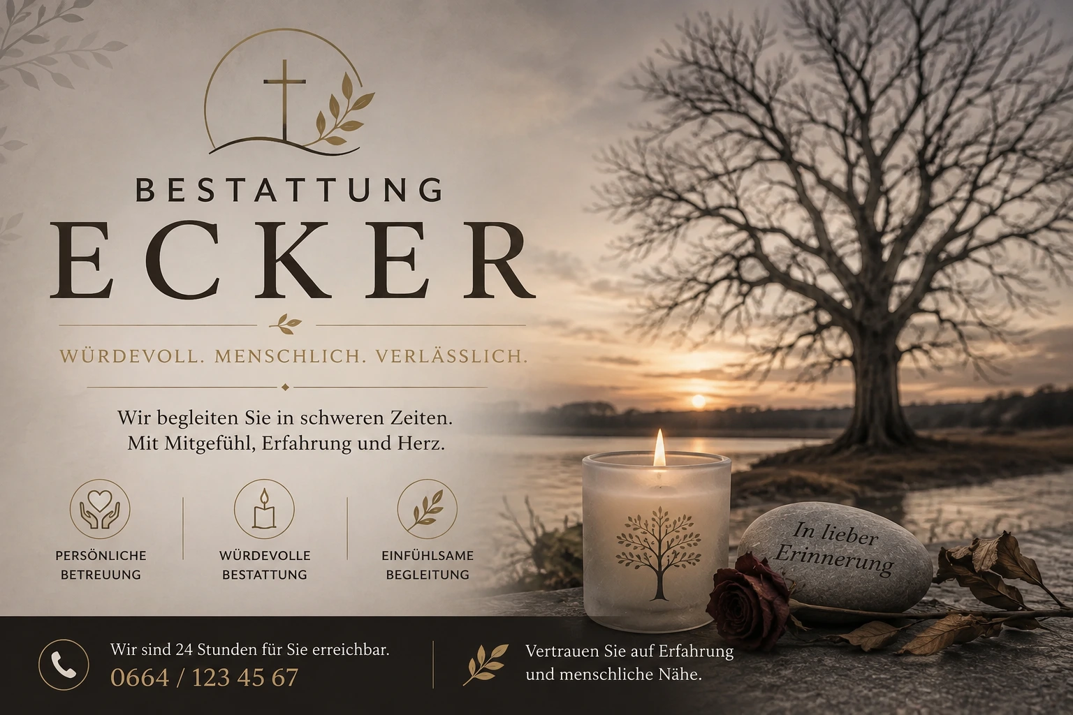 Bestattung Ecker mit kahlem Baum und ruhiger Landschaft